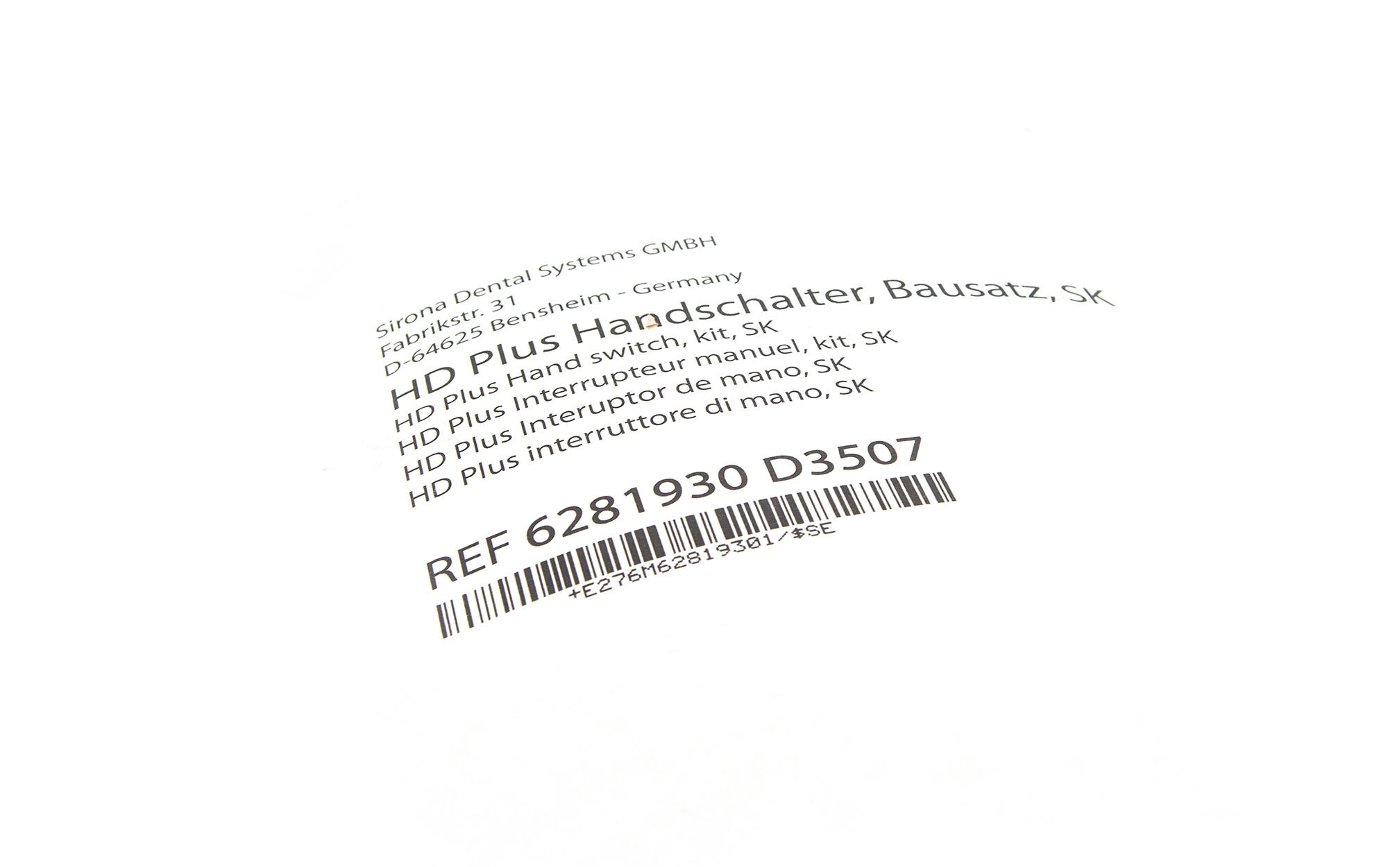 Sirona HD Plus Handschalter - neu - 62 81 930
